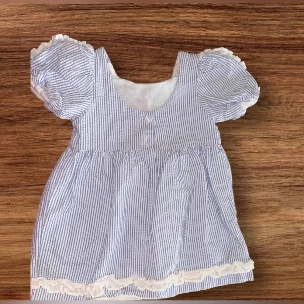 Janie & Jack Girls 4 Seersucker Ruffle Dress A Line Blue White 12-18m